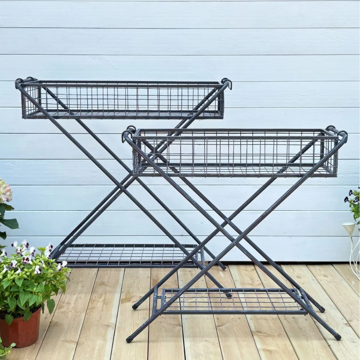 HYS long double-layer large wrought iron rack shelf floor-to-ceiling living room balcony decorative storage rack