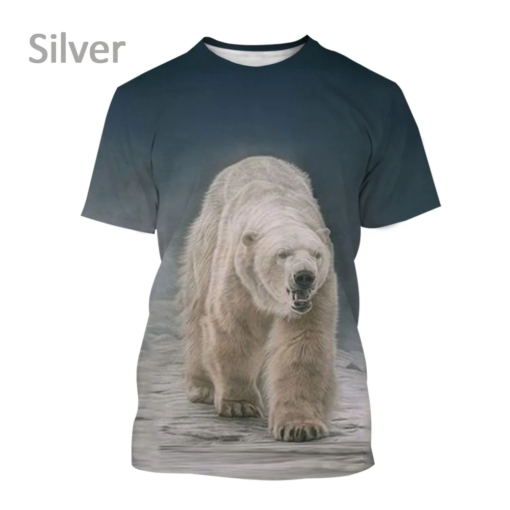 Men and Women Cute Polar Bear Collar Shirt New 3D-printed Cute Polar Bear T-shirt Summer Polar Bear Animal Print Design