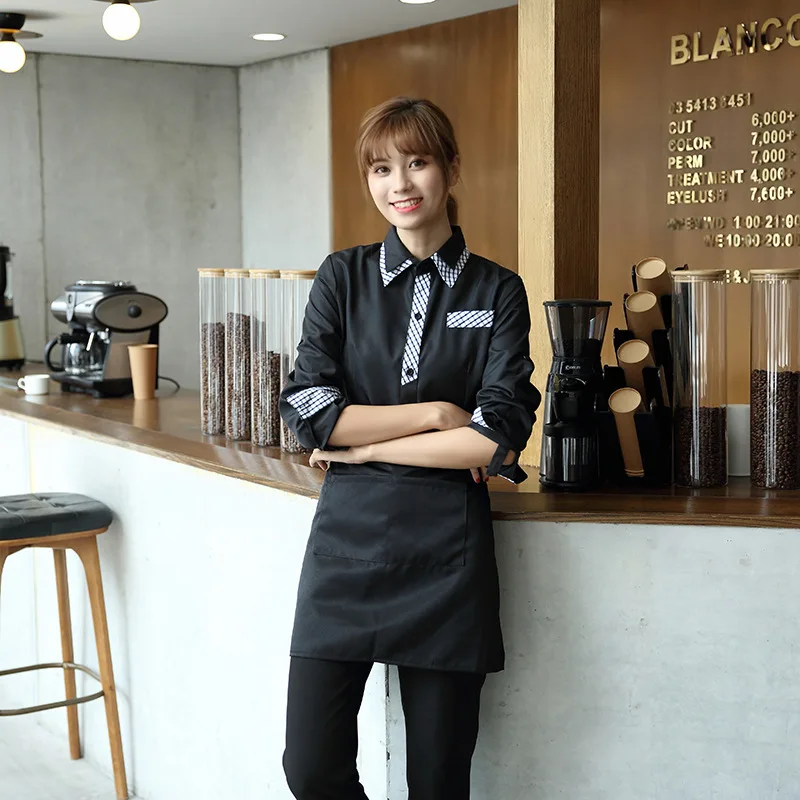 Milk Tea Shop Farbblock Kellner Arbeitsuniform Langarm Restaurant Hotel Fast Food Restaurant Hot Pot Restaurant ArbeitskleidungTT-sh