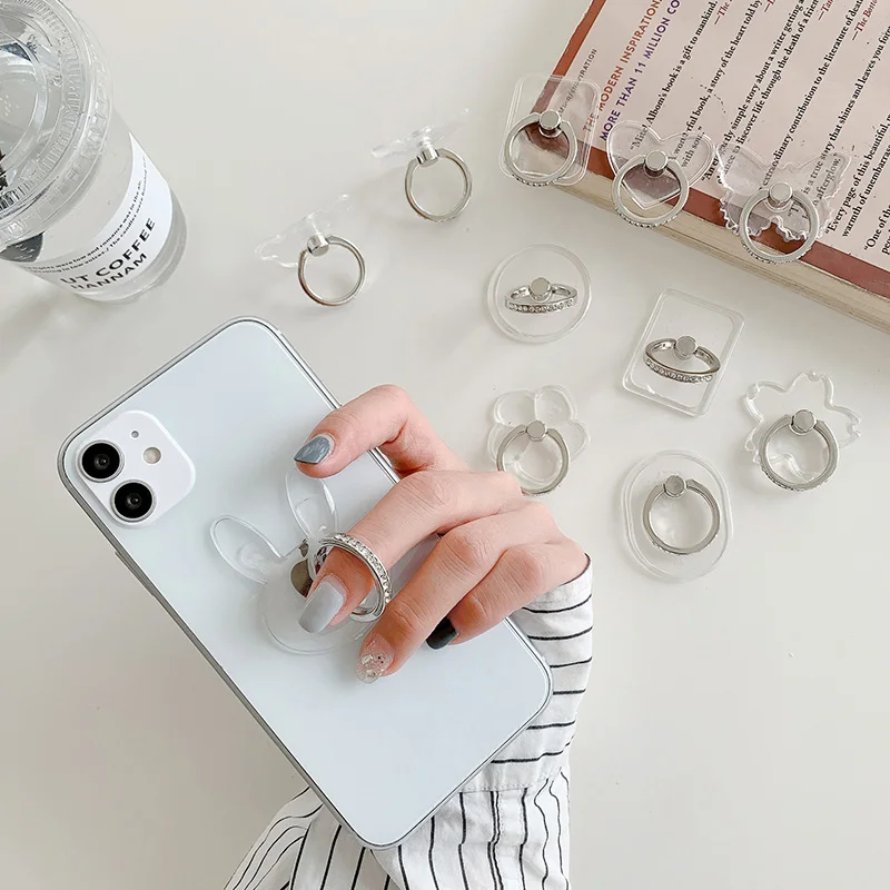 Cell Phone Ring Holder Stand Diamond Transparent Finger Grip Clear 360° Degree Rotation Kickstand Compatible IPhones
