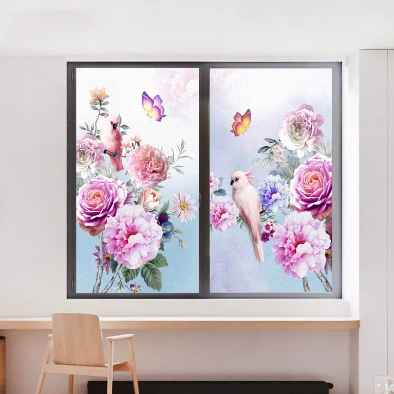 Privacy Windows Film Flower Decorative Window Stickers No Glue Static Cling Frosted Glass Sticker for Home