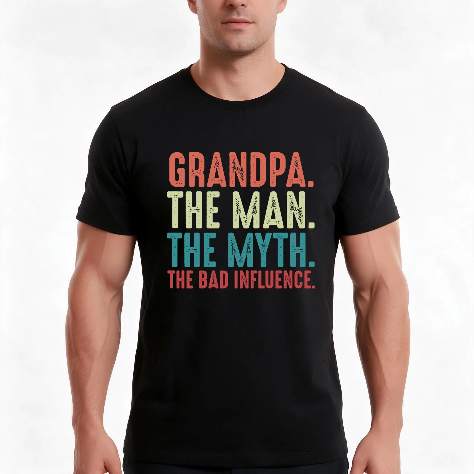 Grandpa The Man The Myth The Legend Bad Influence Fathers Day gift T-Shirt Summer Casual Cotton Tee Oversized Streetwear Tops