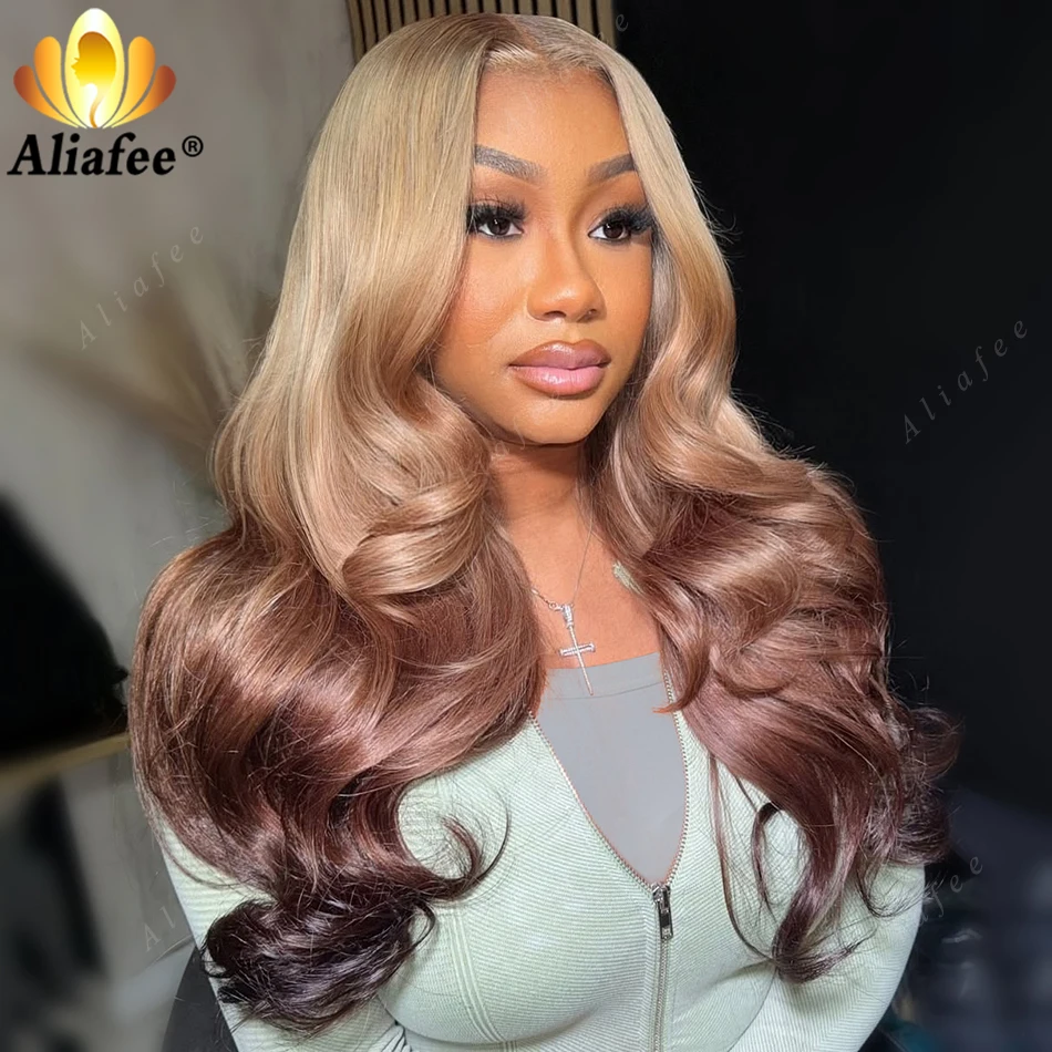 

3 Tone Color 13x6 Ash Blonde Wigs Human Hair Ombre Brown three Tone Color Body Wave Wigs Human Hair for Women Brown Blonde Wigs