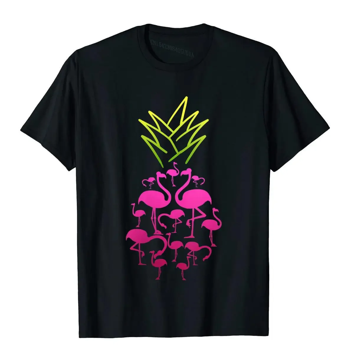 Womens Pink Pineapple Flamingo Cute Tropical Fruit Animal Bird T-Shirt Casual Tops Tees For Men Cotton T Shirt Unique Prevalent