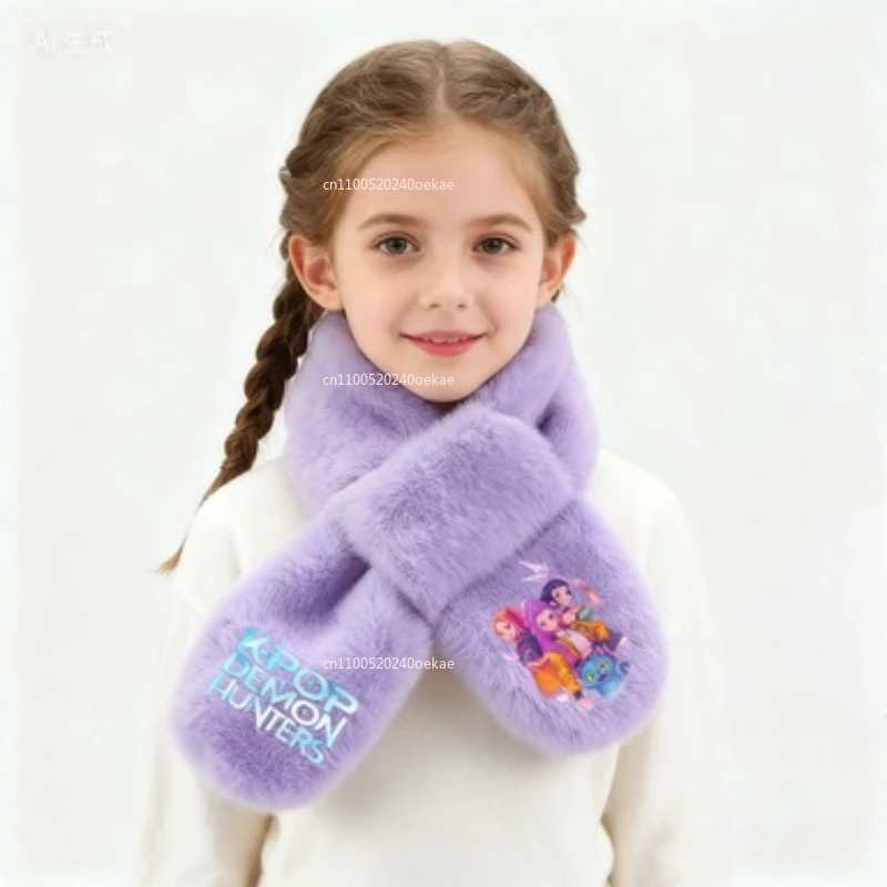 KPop Demon Hunters Thickened Neck Scarve Warm Comfort Purple Scarf Letters Shawl Winter Cross Scarf Neckerchief Stuffed Soft
