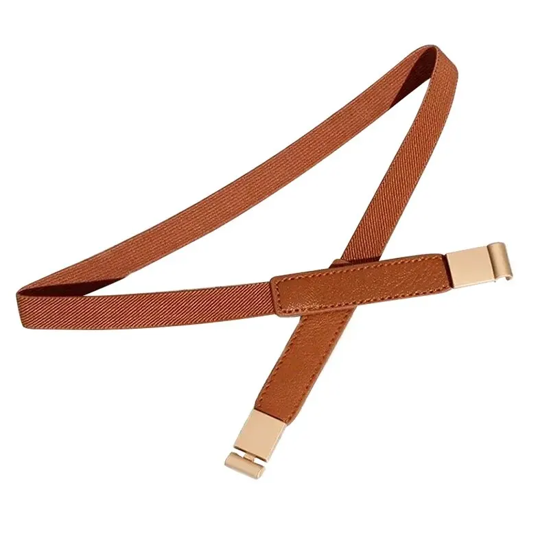 حزام نسائي من الجلد حزام نحيف لفستان حزام خصر رفيع قابل للتعديل مع إبزيم ذهبي عتيق حزام سيدة من جلد البولي يوريثان
