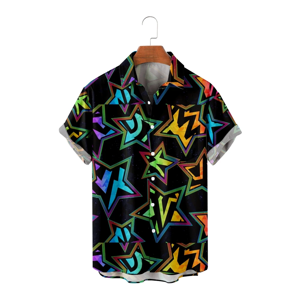 

Casual Hawaiian Shirt For Men Star Pattern Stripe 3D Printed Harajuku Street Hombre Fashion Beach Oversized Clothes 1