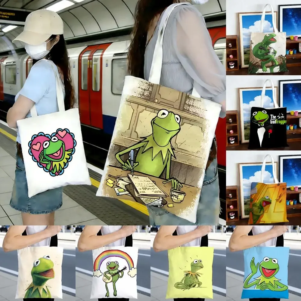 cartoon character K-Kermit the Frog Storage Bags Printed Series Shoulder Bag Portable Daily Lightweight Tote Bag