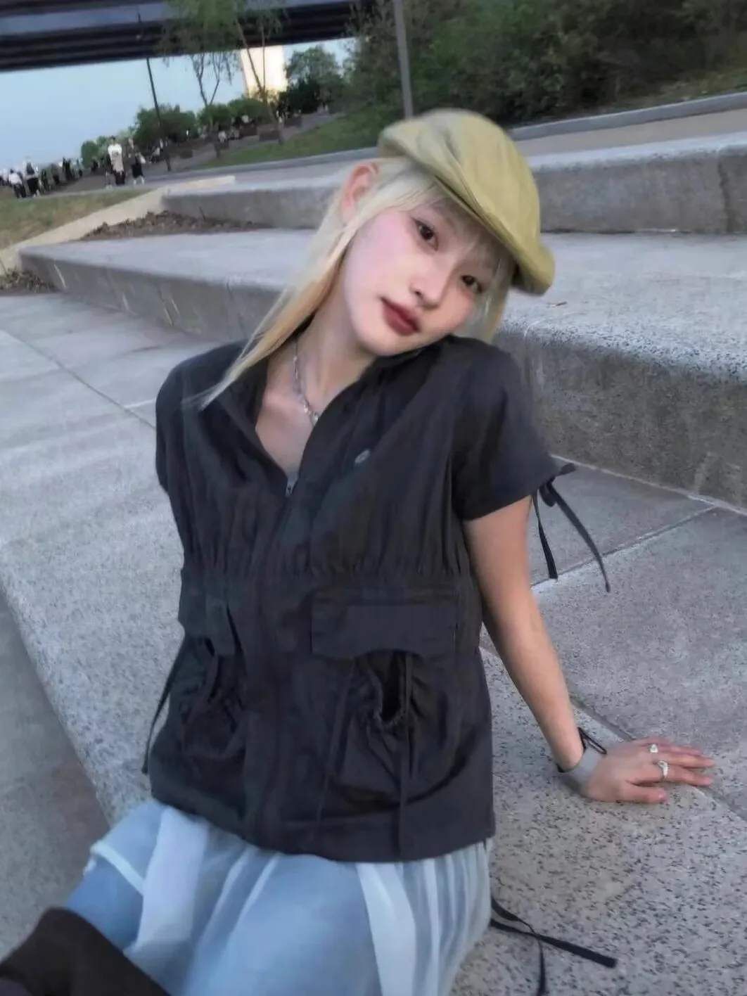 스트리트 슬레 워크웨어 여성용 여름 아우터웨어 코튼 소재 컬러 지퍼 클로...