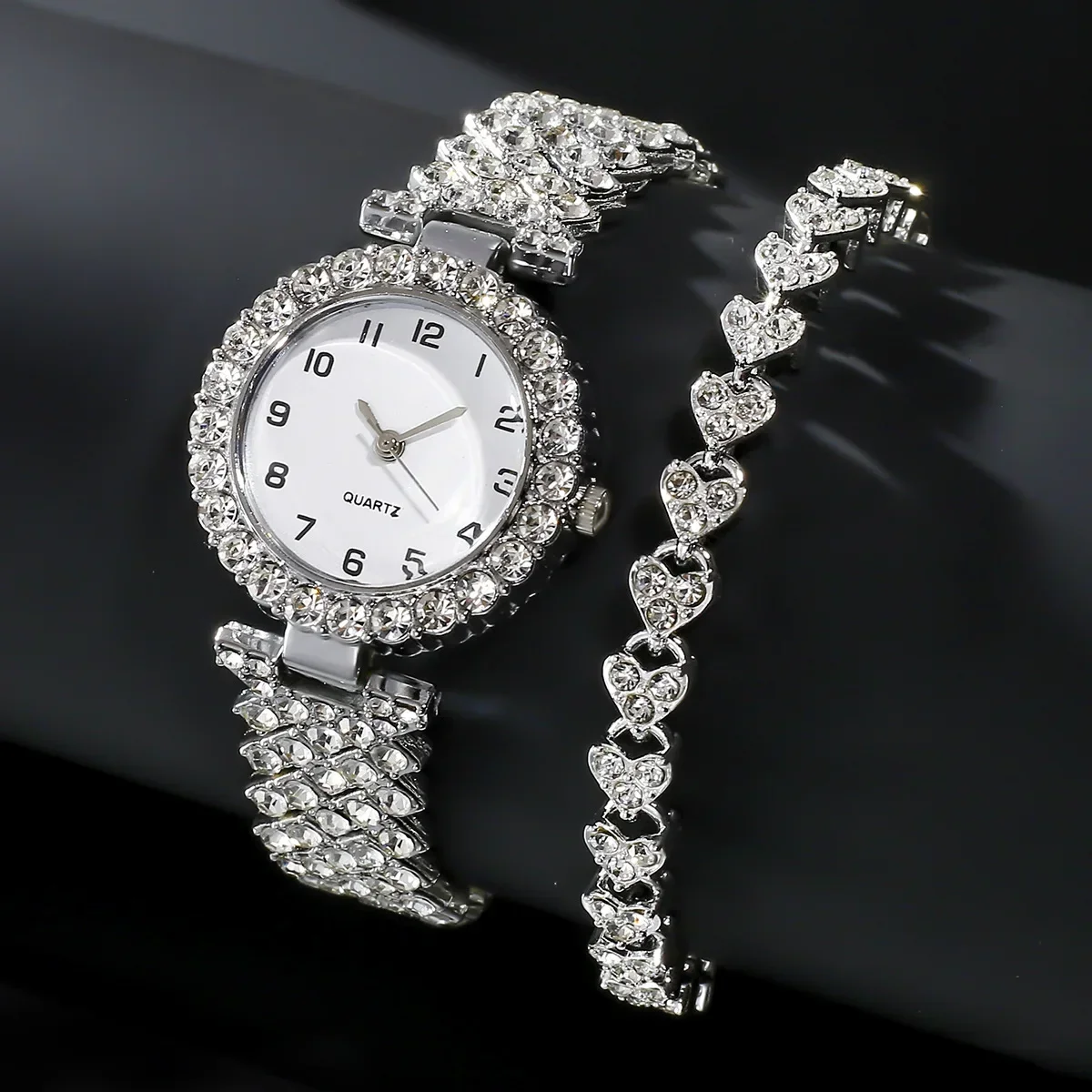 2024 2pcs Luxury Fashion Women Watch Set Silver Strap Ladies Quartz Wristwatch Alloy Bracelet for Ladies Jewelry Set Clock Gift