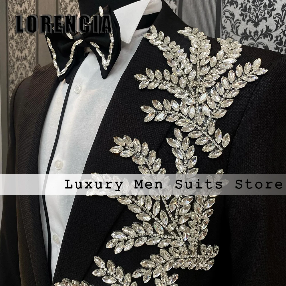 luxury Crystal Men Suits 2 Pieces Single Breasted Tuxedos Sparkly Wedding Groom Outfits Customized Blazer Pants zomerset heren