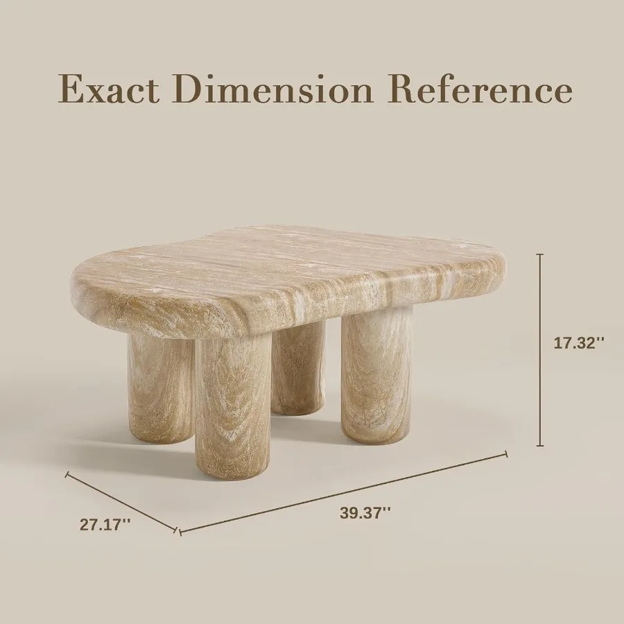 39 Modern Faux Marble Coffee Table for Living Room, Cloud Stone Pattern, White-Gray Tone, Lightweight Scratch-Resistant Surface