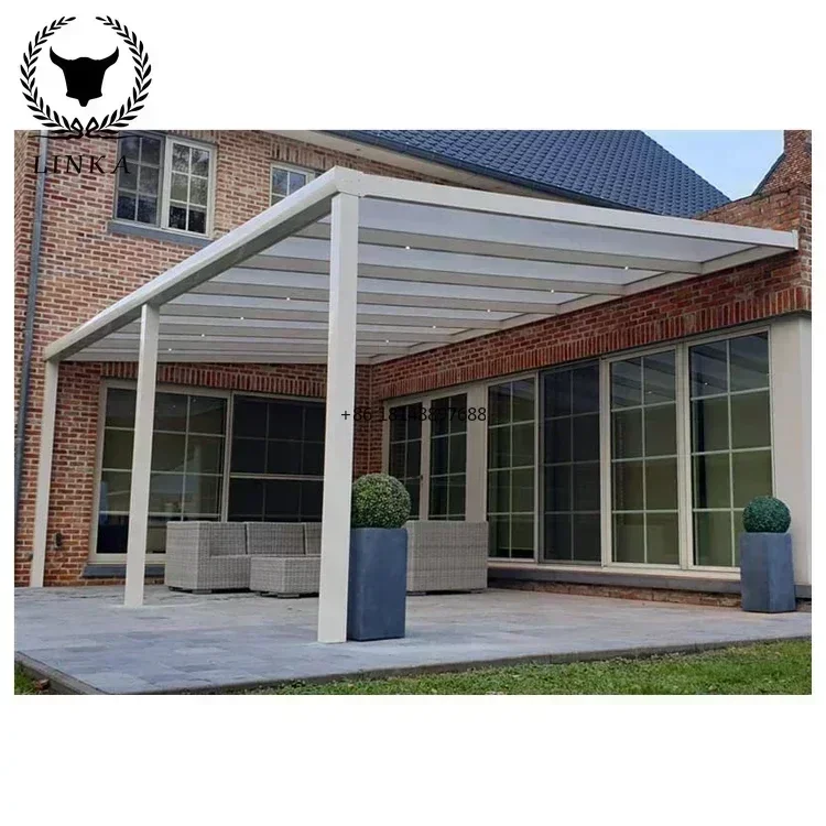 Waterproof Gazebo Aluminum Outdoor Pergola with Glass Pavilion Roof System  Room Divider Folding Screen Wall