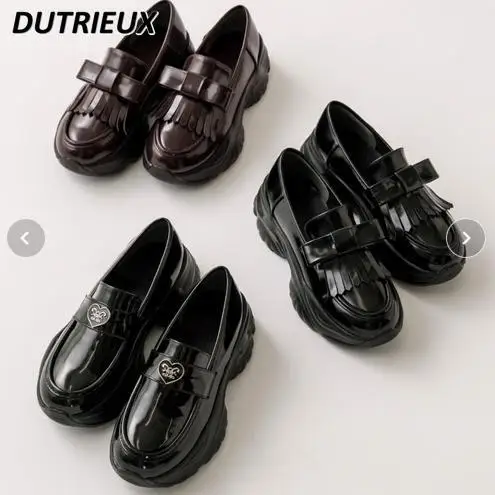 

Japanese Style Lightweight and Comfortable Platform Muffin Loafer Bow Love Buckle Women's Shoes Casual Elegant Spring Autumn