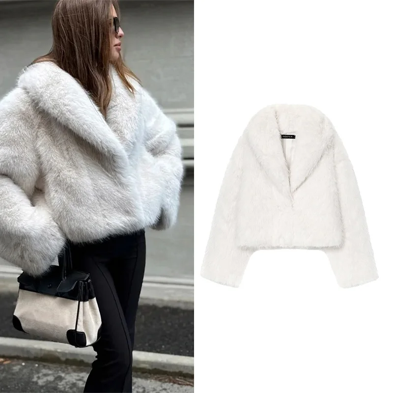 

HipSeam женская куртка из искусственного меха с большим воротником с лацканами, повседневное осеннее женское пальто с карманами, модная теплая куртка, женские шикарные топы