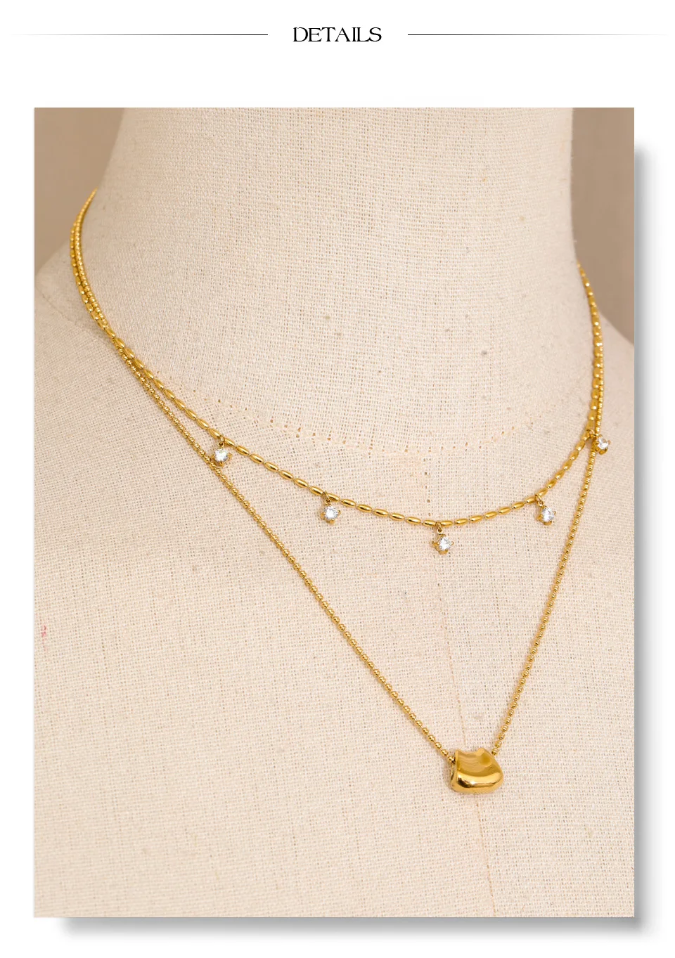 Yhpup Luxus Mode Doppel-Schicht Zirkonia Tropfen Exquisite Kette Overlay Halskette Edelstahl Beliebte Anhänger Kragen Schmuck – Detail 13