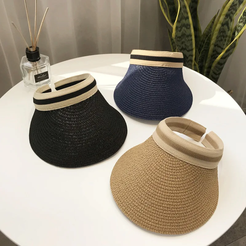 2023 New Summer Empty Top Sun Hat Anti Uv Female Outdoor Visor Cap Casual Shade Hat Straw Wide Large Brim Beach Sunhat Lady