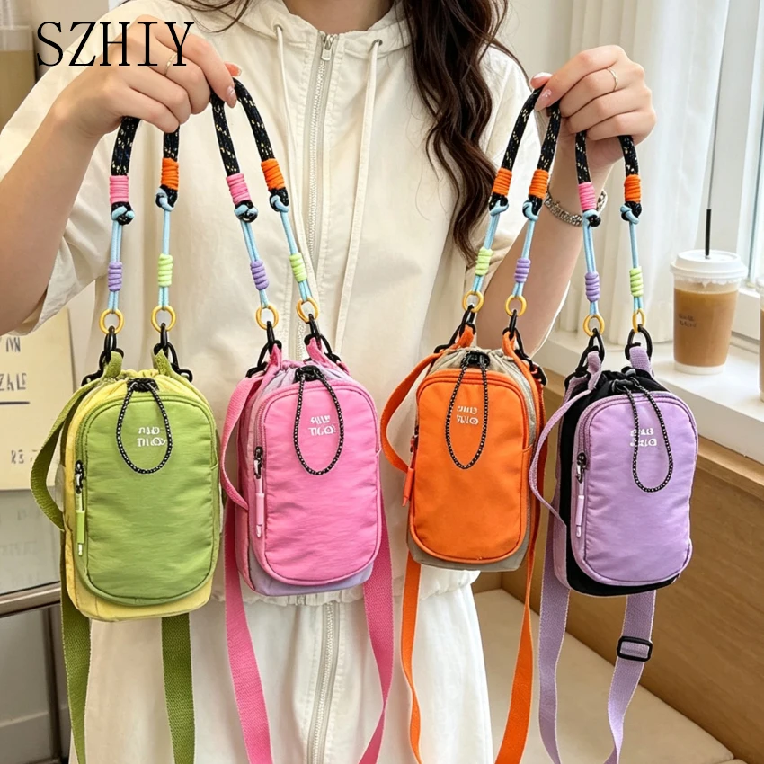 Luxury Bags Girls - 高級デザイナー携帯電話財布女の子女性用ハンドバッグカラフルなハンドロープ手首小さな斜めスパンナイロン巾着ポケット
