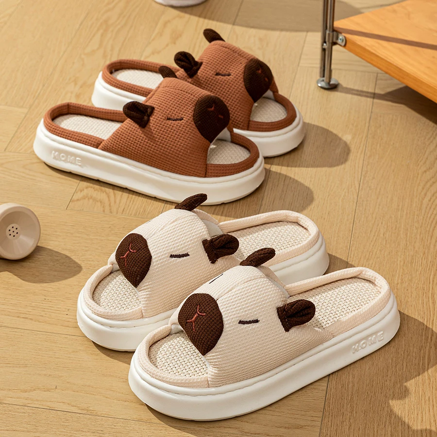 Cute Cartoon Flax Summer Women's Indoor Slippers Bedroom Soft Thick Sole Anti slip and odor proof  Fashion Leisure Home Shoes image 5