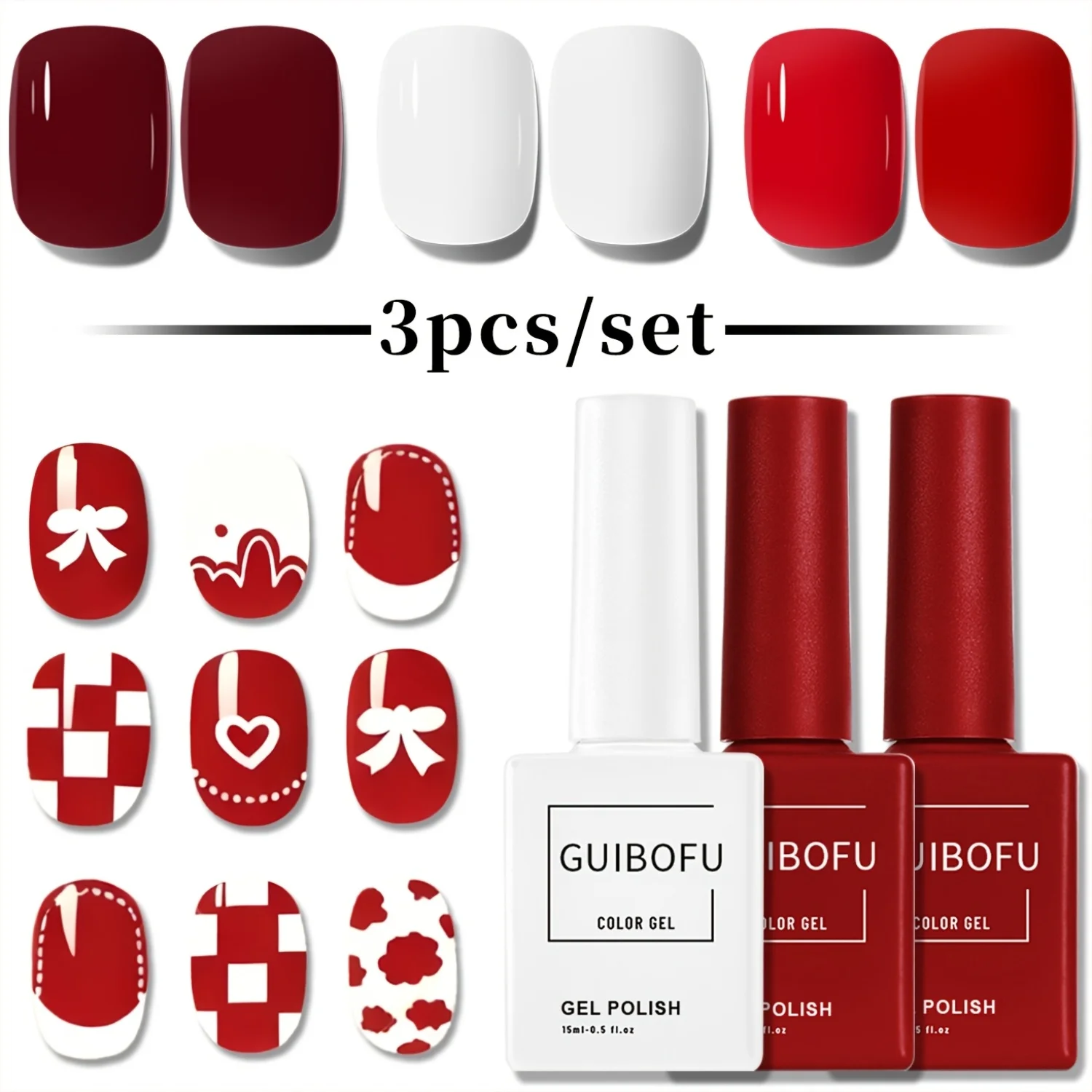 ชุดเจลทาเล็บ 3 ชิ้น, 0.51 ออนซ์ต่อขวด, คอลเลกชันลายจุด, ชุดทำเล็บเจลแบบถอดออกได้, เล็บแฟชั่น DIY, เล็บทันสมัย