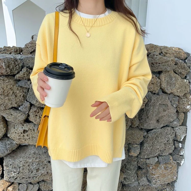 Autumn Winter New Fashion Round Neck Long Sleeve Solid Pullovers Women\'s Clothing Casual Loose Knitting Simplicity All-match Top