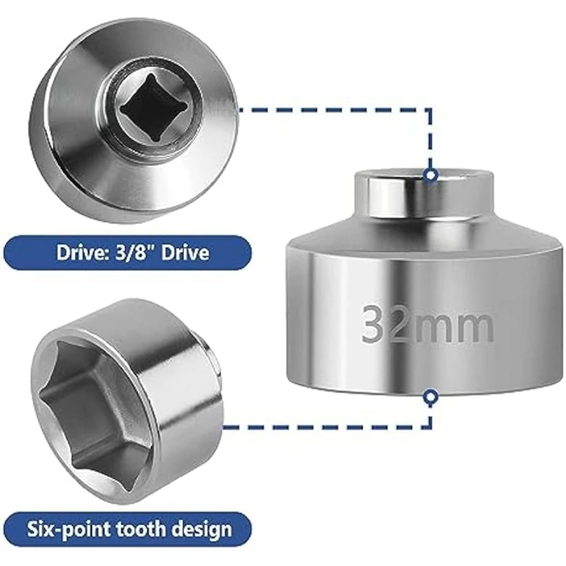 32Mm Socket-Oil Filter Wrench Tool,Steel Quickly Oil Filter Removal Tool,3/8Inch Drive Oil Filter Socket Tool