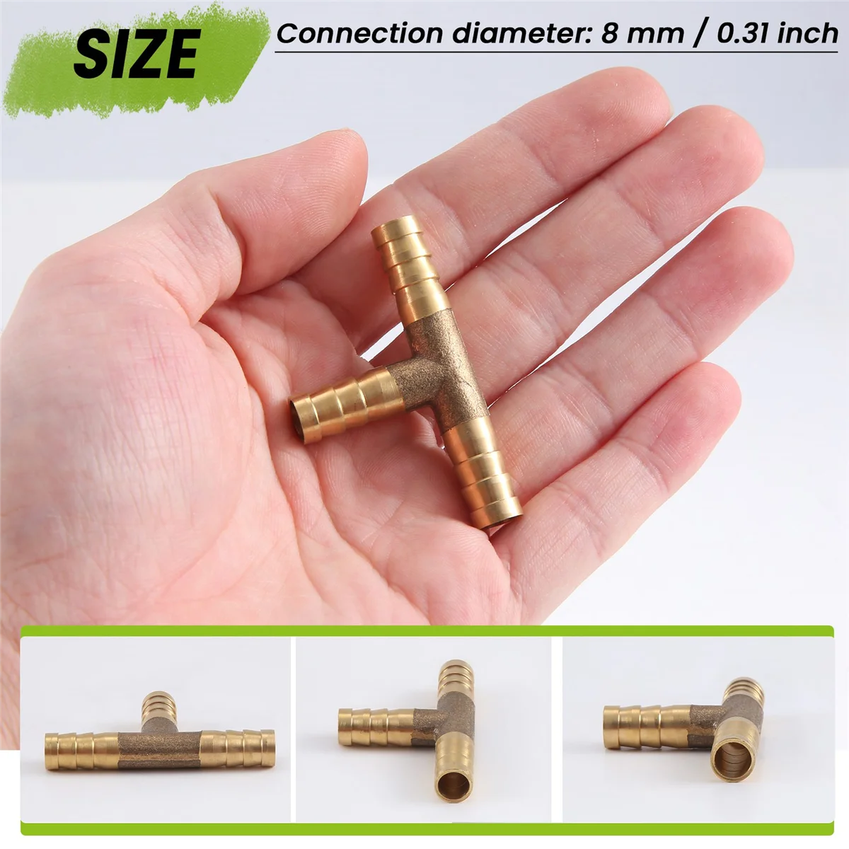 Conector de tubo de unión de manguera de gasolina, agua, combustible, aire, forma de T, 8mm