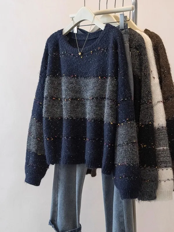 

plus Size Women's Faion Color Blo Long Sve Knitwear Casual Sle Autumn Winter Slimming Top Trendy Versatile Soft Poly...