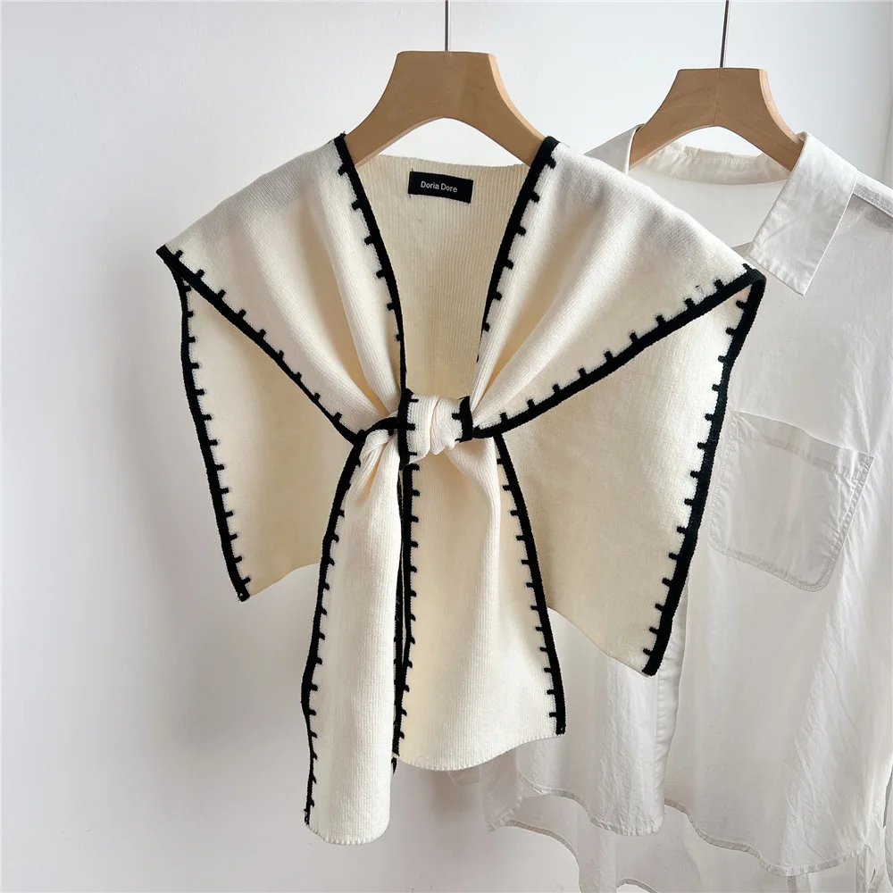 2025 moda coreana chal de punto verano Oficina cuello falso protector de cuello tejido fino anudado capa bufanda de hombro para mujer