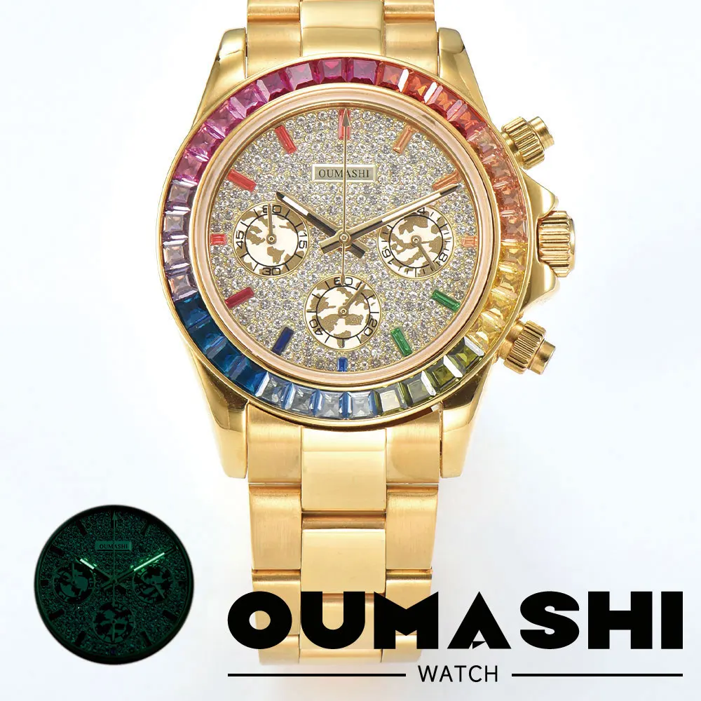 

Роскошные часы 39 мм, механизм VK63, роскошные деловые часы, искусственный кристалл, бриллиантовый циферблат, сапфировое стекло, часы с хронографом VK63