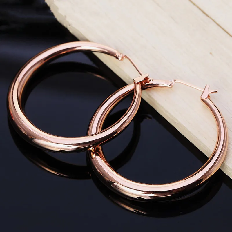 Accessories for Women Rose Gold Glossy Round Hoop Earrings for Woman Wedding Engagement Statement Party Anniversary Gift Jewelry