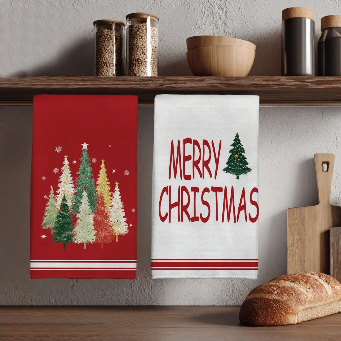 2PCS Merry Christmas Kitchen Towels,Christmas Tree Blessing Pattern,40x60cm Microfiber Kitchen Towels,Christmas Home Decorations