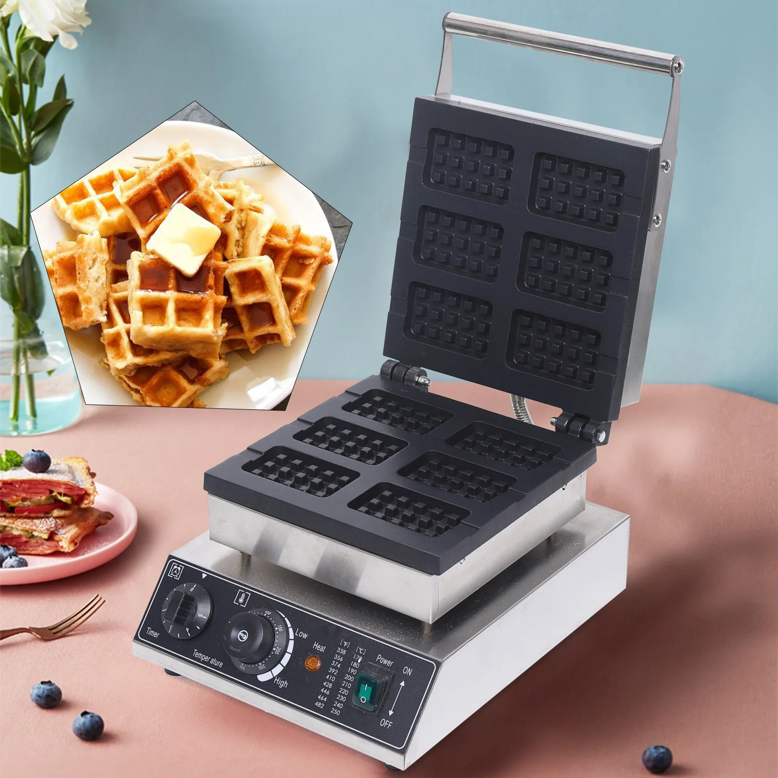 Sweetmile Commercial Waffle Maker Machine Electric Waffle Non Stick Maker Household Baker Machine Stainless Steel Waffles Counte