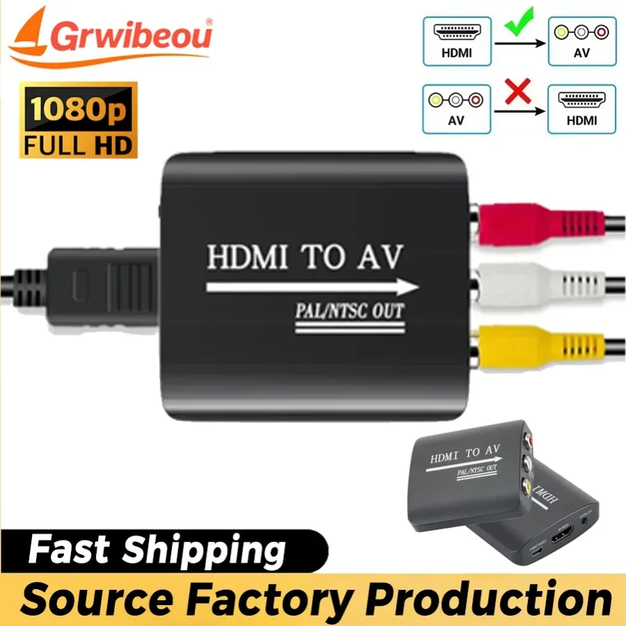 

1080P HDMI-compatible To RCA AV CVSB L/R Video Scaler Composite Adapter Converter Box for PC Projector HDTV Support NTSC PAL