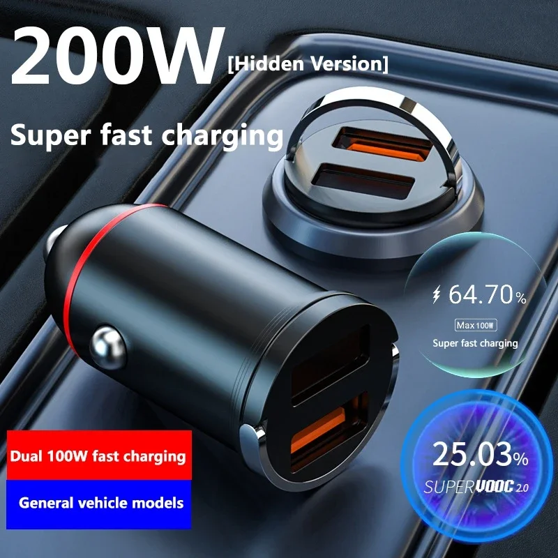 Lenovo Thinkplus 100W/200W QC3.0 PD Car Charger 12-24V Lighter Fast Charging Car USB Type C Charger For Car Huawei IPhone Power