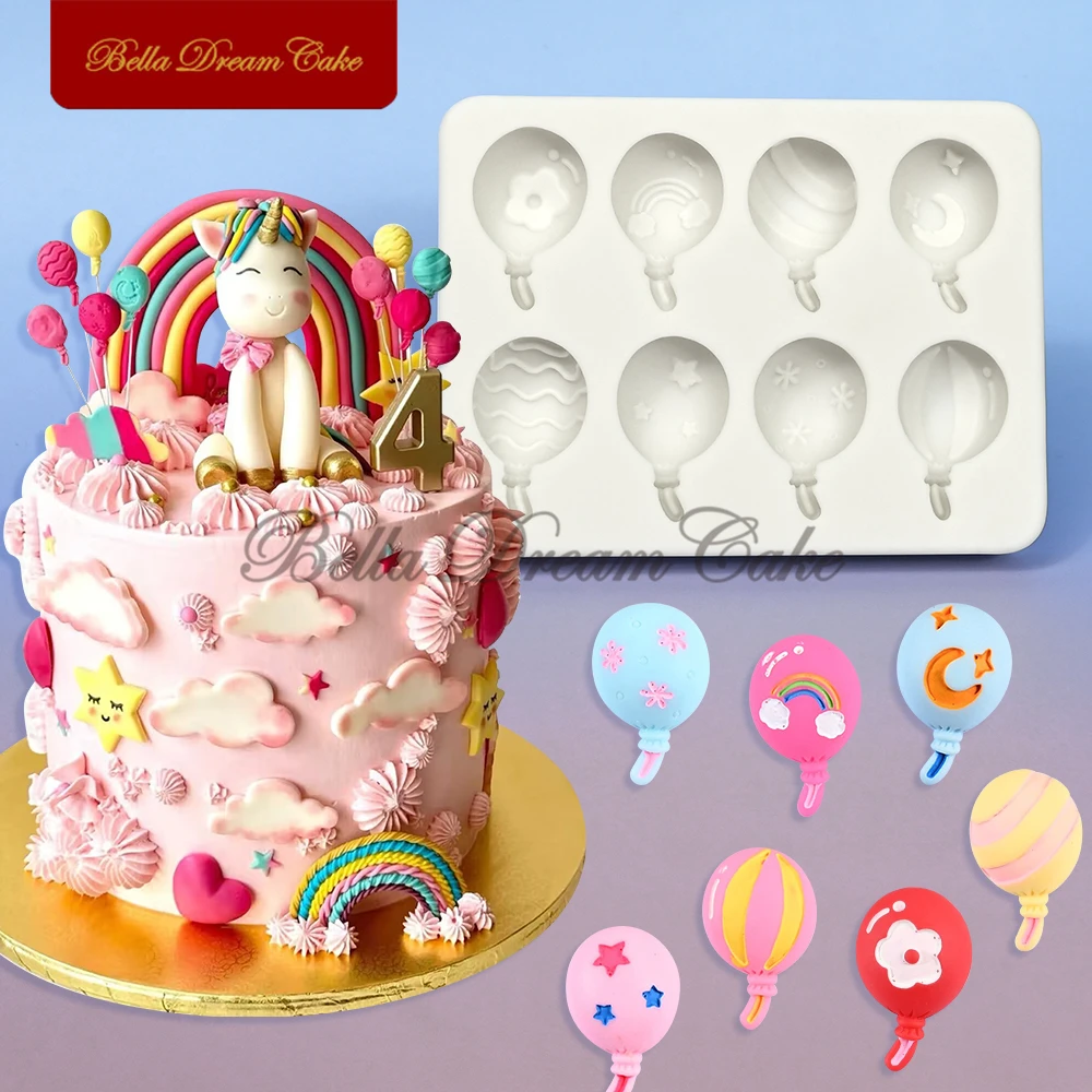 8 Cavity Small Balloon Design Silicone Mold 3D Fondant Chocolate Mould DIY Clay Model Cake Decorating Tools Baking Accessories