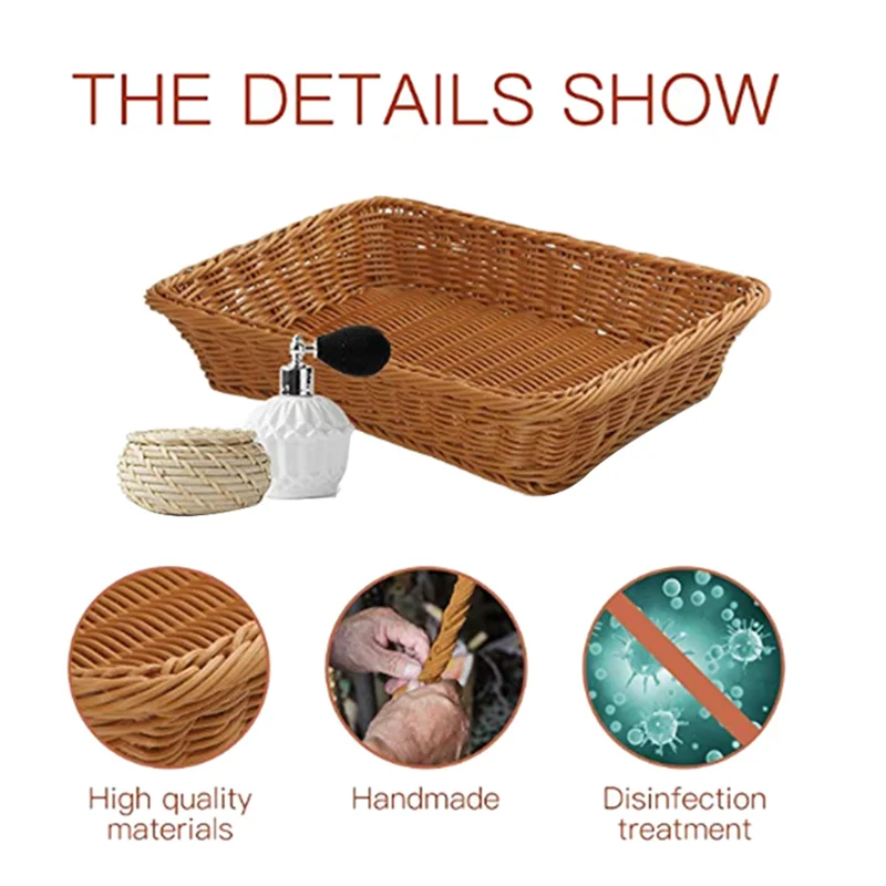 

【Flash Sale】8X Plastic Rattan Basket, Bread Basket Bread Shop Supermarket Display Basket Basket ,Brown