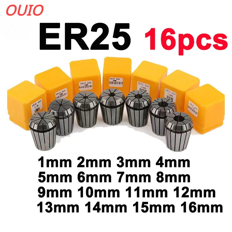 OUIO ER11 ER16 ER20 ER25 Collet Chuck Set 1-16mm Spring Collet For CNC Machining Center Engraving Machine Lathe  Tool Collect