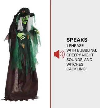 Halloween Animatronic Talking Forest Witch Prop with Lights and Motion, Battery Operated Scary Decoration for Indoor or Covered Outdoor Use, Creepy Halloween Props for Home 4
