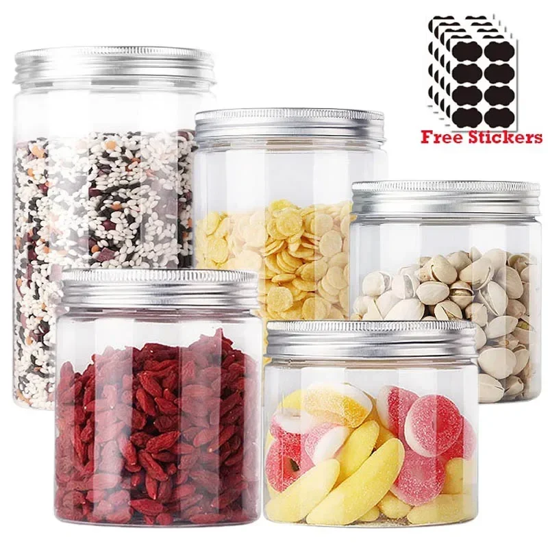 50Pcs 30/50/60/80/100/120/150ML Aluminum Lid Storage Jars With Sticker Food Plastic Packaging Jar Cosmetic Face Cream Sample Pot