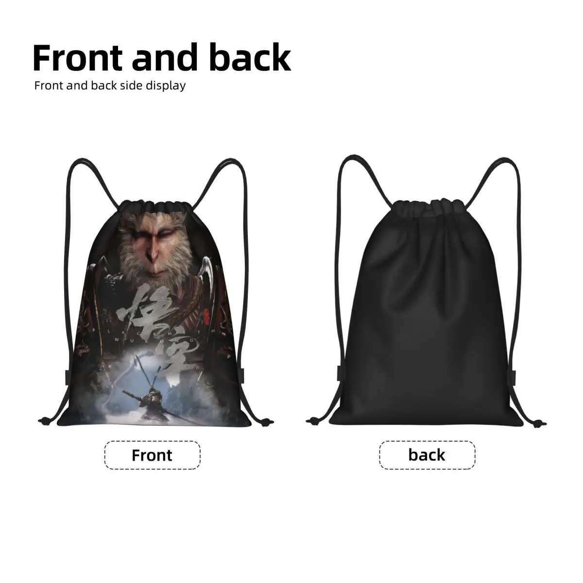 Custom Monkey King Wukong Myth And Folklore Drawstring Backpack Sports Gym Bag for Video Game Lover Gaming Shopping Sackpack