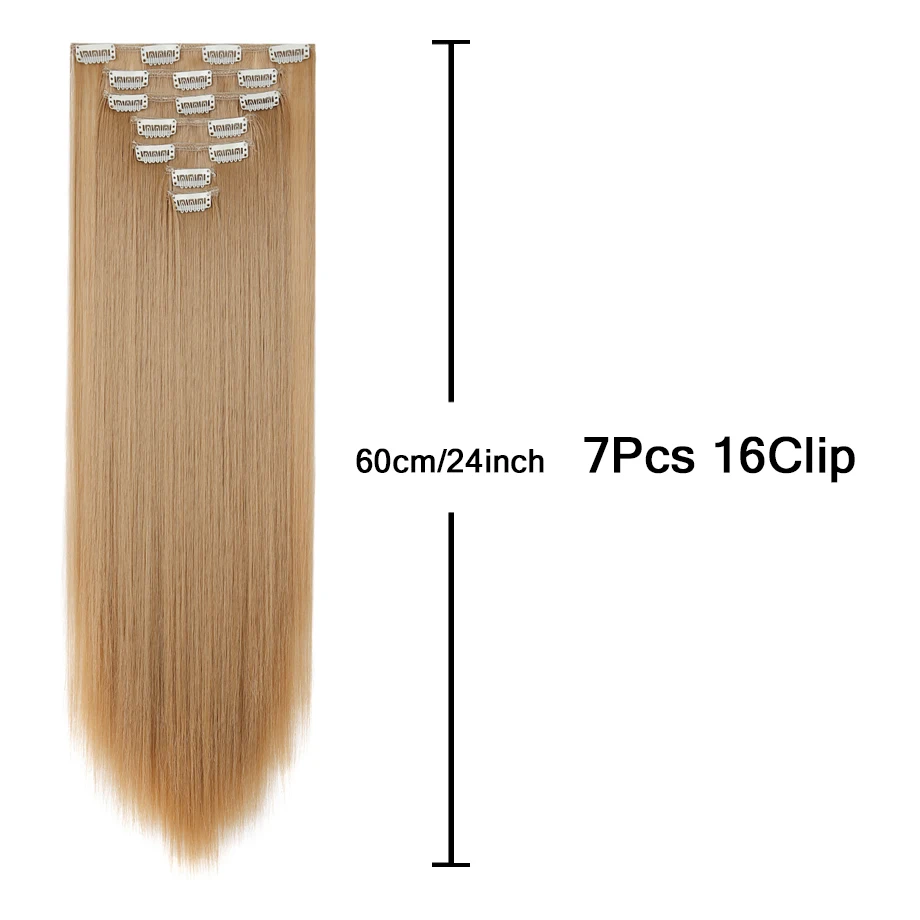 7 Pcs Clip in Hair Extensions 16 Clip in 24 Inch Straight Double Weft Synthetic Hair Extensions for Women Daily Hairstyle