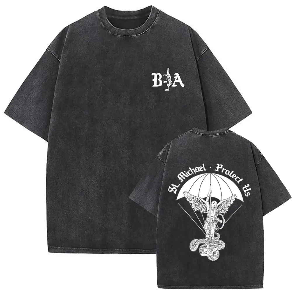 Washed Vintage Brothers in Arms ST Michael Protect Us T-shirt Forward Observations Group T-shirts Men Retro Oversized T Shirts