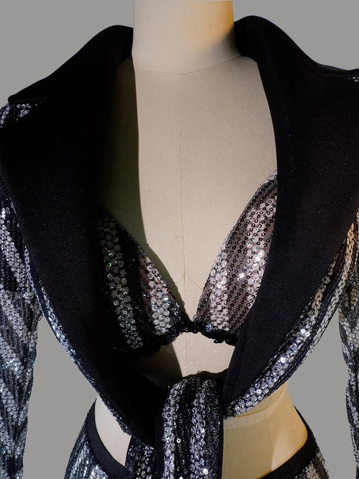 ثلاث قطع الترتر انظر من خلال مجموعات معطف وبنطلون مثير الهذيان ملهى ليلي بدلة حفلة رقص الجاز مرحلة ارتداء سحب الملكة ازياء