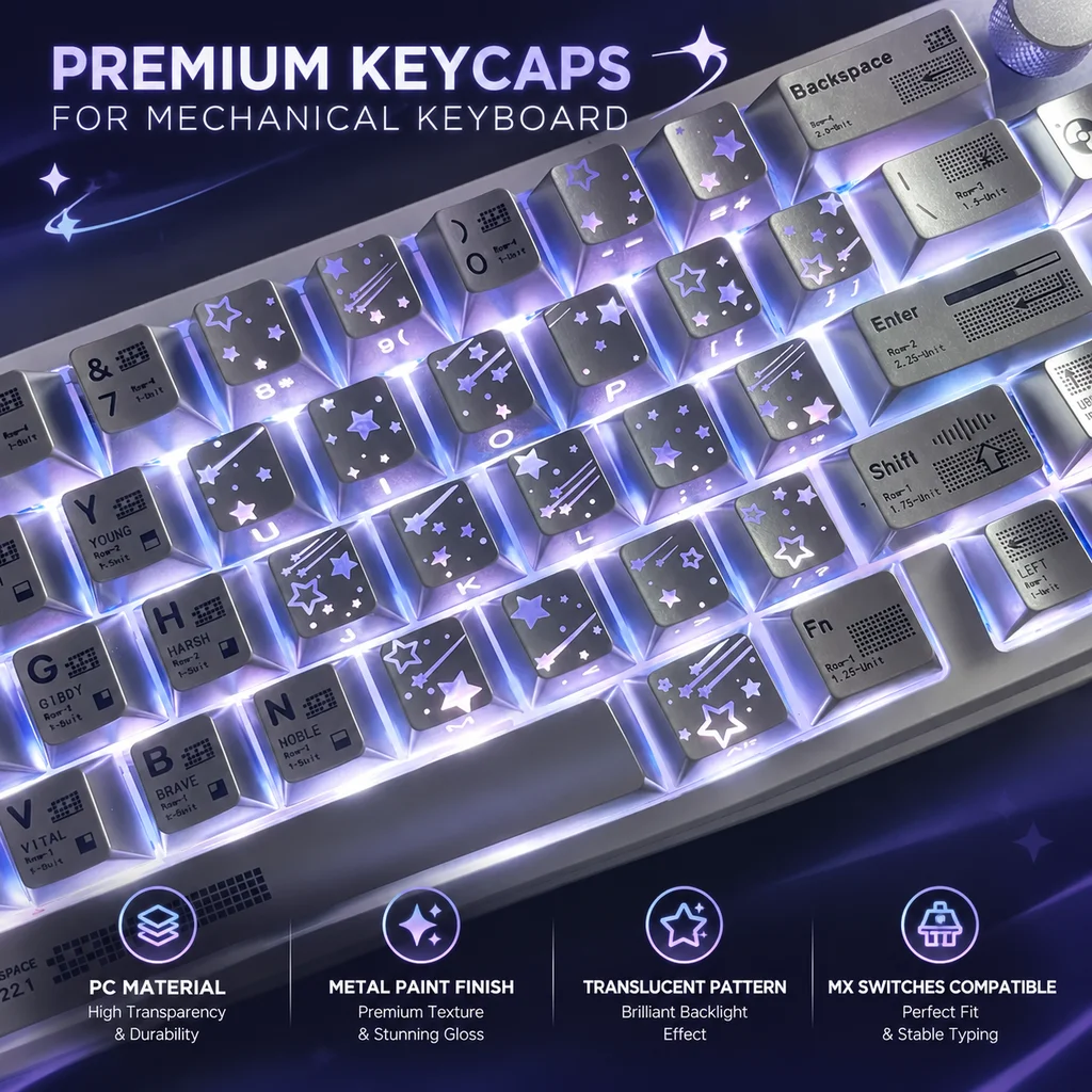 21 Keys Shine Through Keycaps, Love Theme Cute Custom OEM Profile IMD Translucent Keycaps For MX Switches Mechanical Keyboard