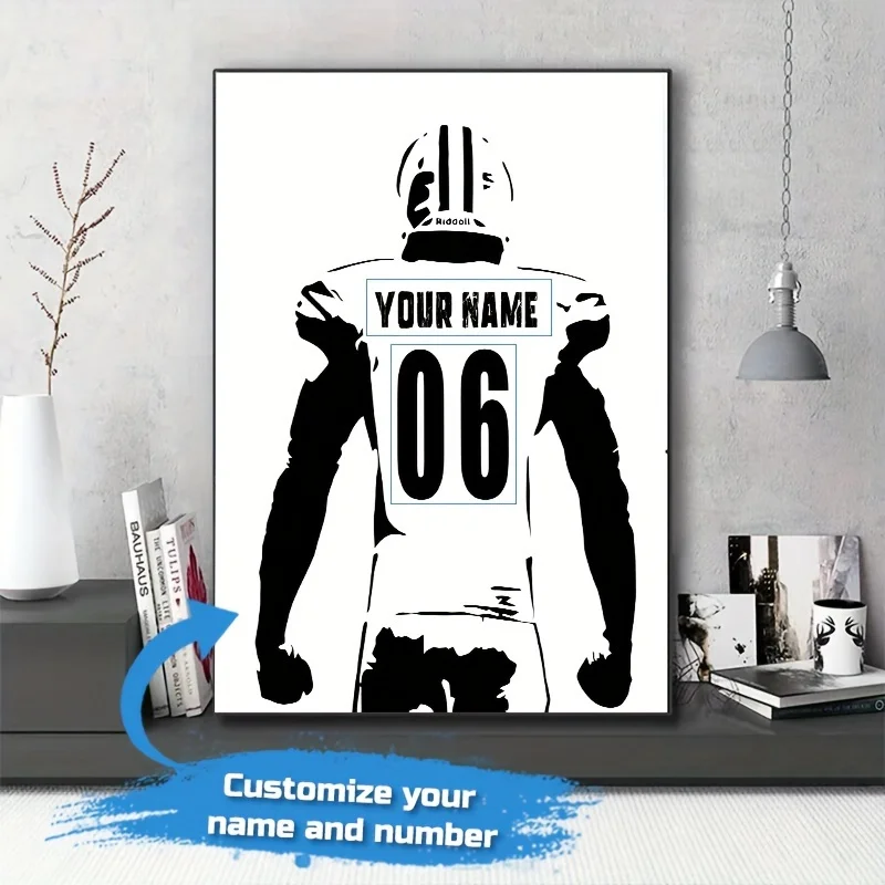 Maßgeschneiderte Athletennamen und -nummern, Leinwanddruck, schwarz-weiße Wandkunst-Poster für Sportfans, moderne Heimdekoration, Geschenke