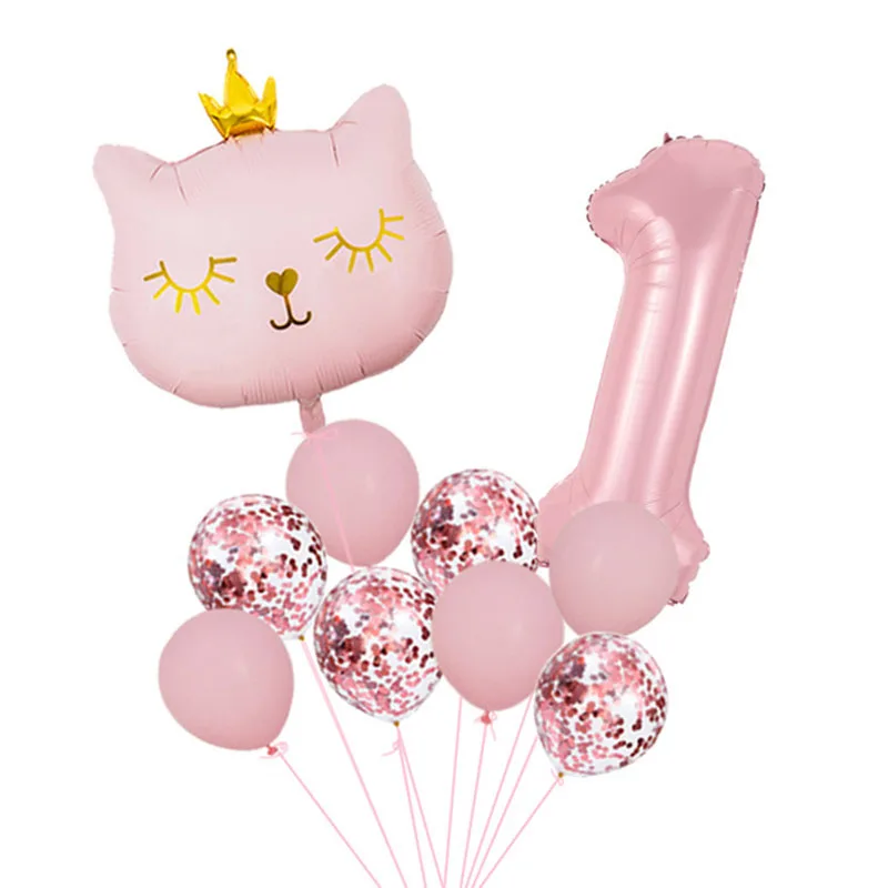 11pcs Pink 40inch Number Animal Foil Balloons Happy Birthday Party Decorations Kids Girl 1 2 3 4 5 6 7 8 9 Year Old Supplies 1st