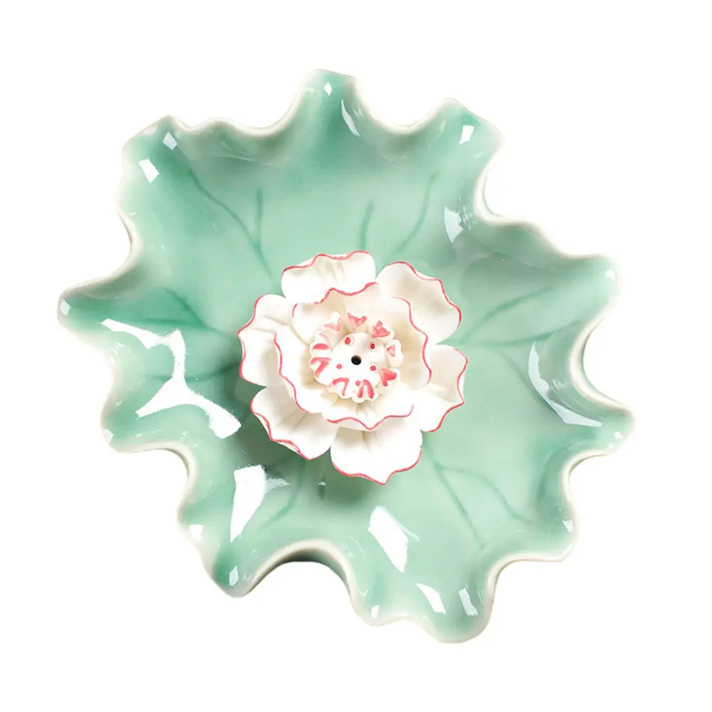 

Lotus Shape Ceramic Incense Burner Exquisite Incense Stick Tray Creative Home Desktop Decor Lotus Censer Tray