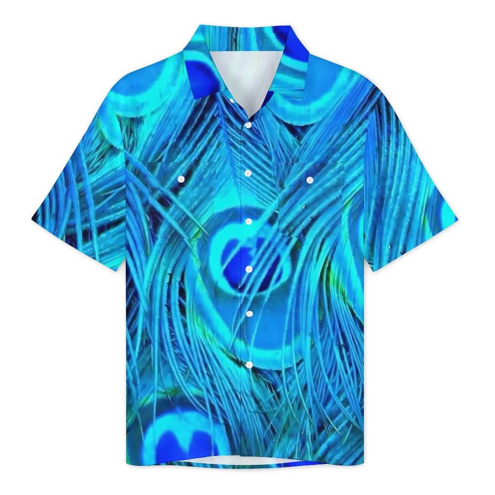 Hawaiian Shirt Vacation Peacock Feather Design Blouses Blue Animal Casual Shirts Men Short Sleeve Streetwear Oversized Clothing