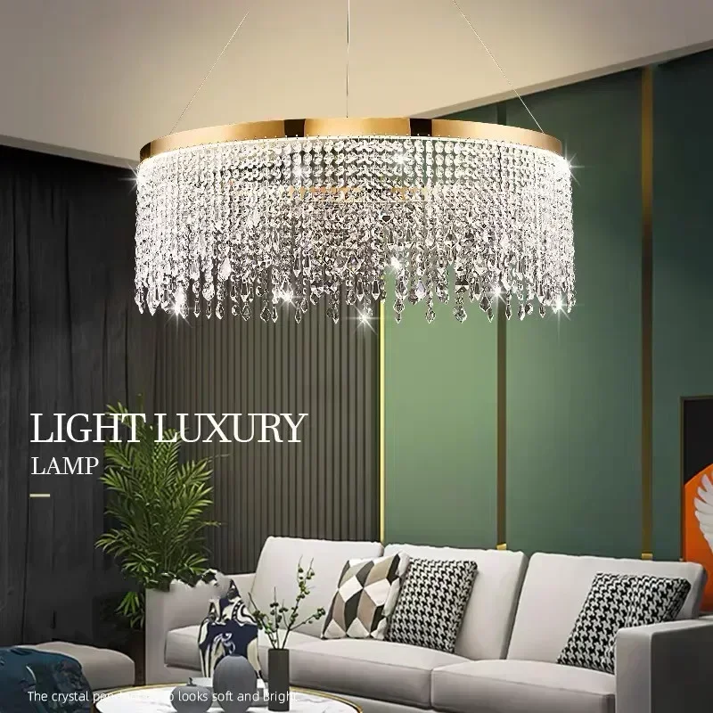 Nordic Luxury Modern Crystal Glossy Crystal Chandelier Home Decor Living Room Dining Round Pendant Light LED Lighting Fixtures